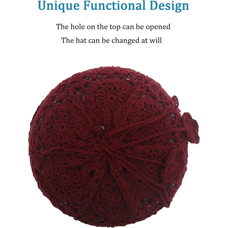 Women\'s Cotton Crochet Slouchy Beanie Hat Knit Summer Skull Cap Burgundy Red ZLYC Women Cotton Crochet Slouchy Beanie Hat Handmade Knit  main image 4