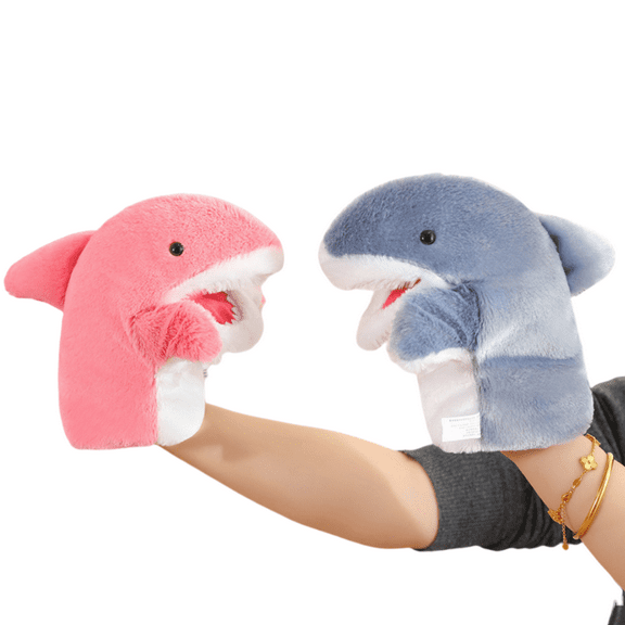 2Pcs Kids Hand Puppet Set with Work Mouth, Toddler Plush Toy Shark for Show Theater, Birthday Gift, Easter Basket Mat