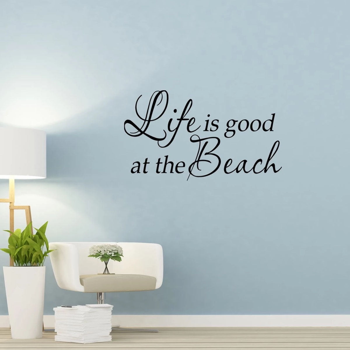 VWAQ Life is Good at the Beach Matte Black Vinyl Wall Decal Quote Vacation Sticker Home Wall Decor (11.5'H x 22'W)