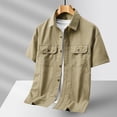 thumbnail image 2 of Cargo Shirt for Men Short Sleeve Multi-Pocket Summer, Casual Button Down Shirt Tops, Khaki, 2 of 8
