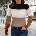 thumbnail image 2 of GBSYEWXS Women Sweater Crew Neck Color Block Long Sleeve Warm Knit Brown Sweater, 2 of 5