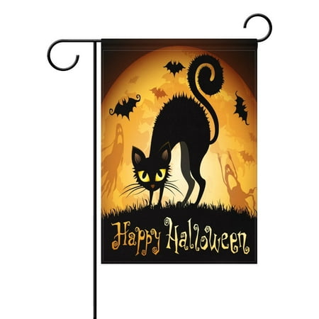 POPCreation Halloween Moon Scared Cat Polyester Garden Flag Outdoor Flag Home Party Garden Decor 12x18 inches