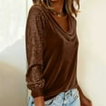 thumbnail image 3 of Haivin Women's Sparkly Polyester Tops Elegant Cowl Neck Long Sleeve Shirts Spring Fall Winter Dressy Casual Blouses, 3 of 5