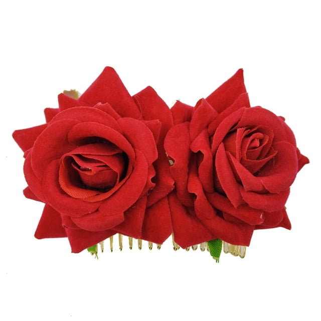 Pinza para el pelo con forma de rosa para mujer, horquilla, broche de flores, accesorio para el cabello (rojo)