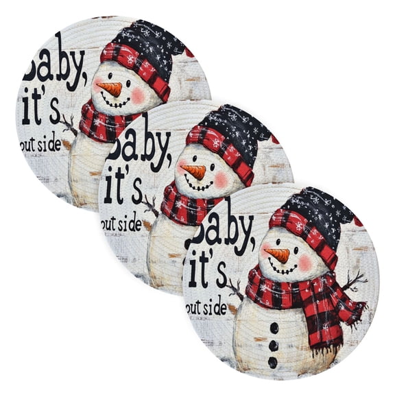 BZSMCE Mats for Pots,Pans Place Blue Hats Snowman Simple Style Pattern Pot Mats