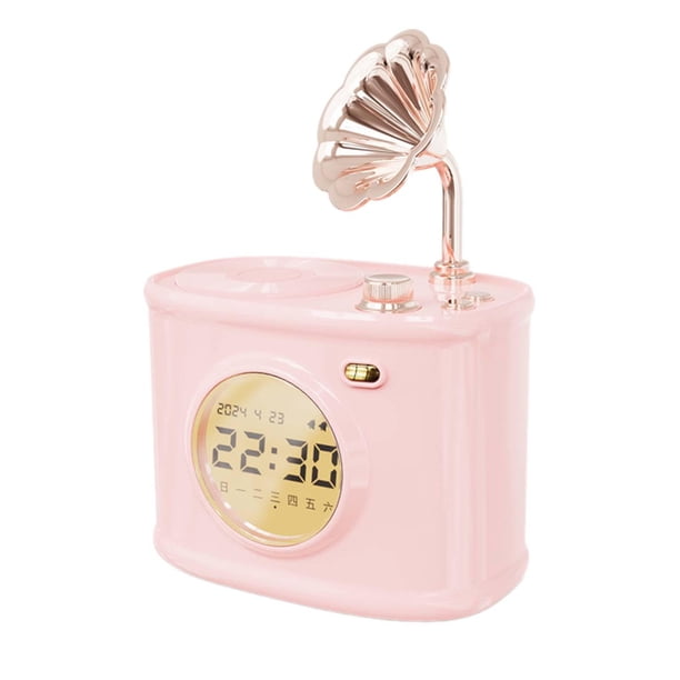 Reloj digital de mesa con altavoz Bluetooth retro para dormitorio, escritorio interior Rosa