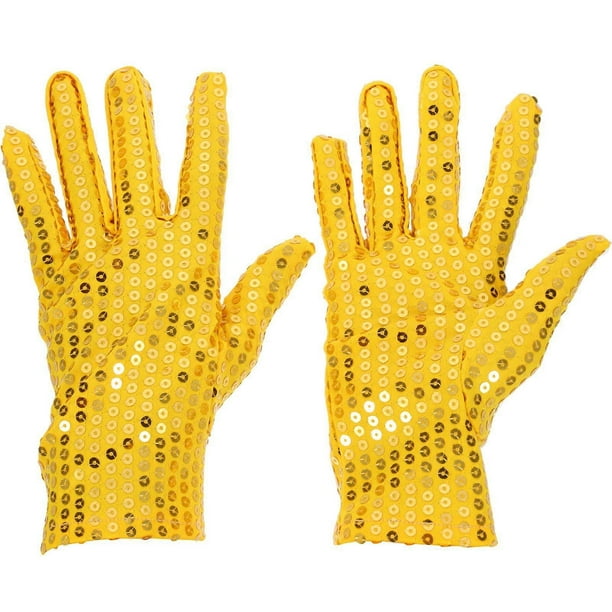 Women Men Bling Bling Costume Gloves Wrist Length Short Sequins Gloves for Adult Dance Stage Performance (Gold)