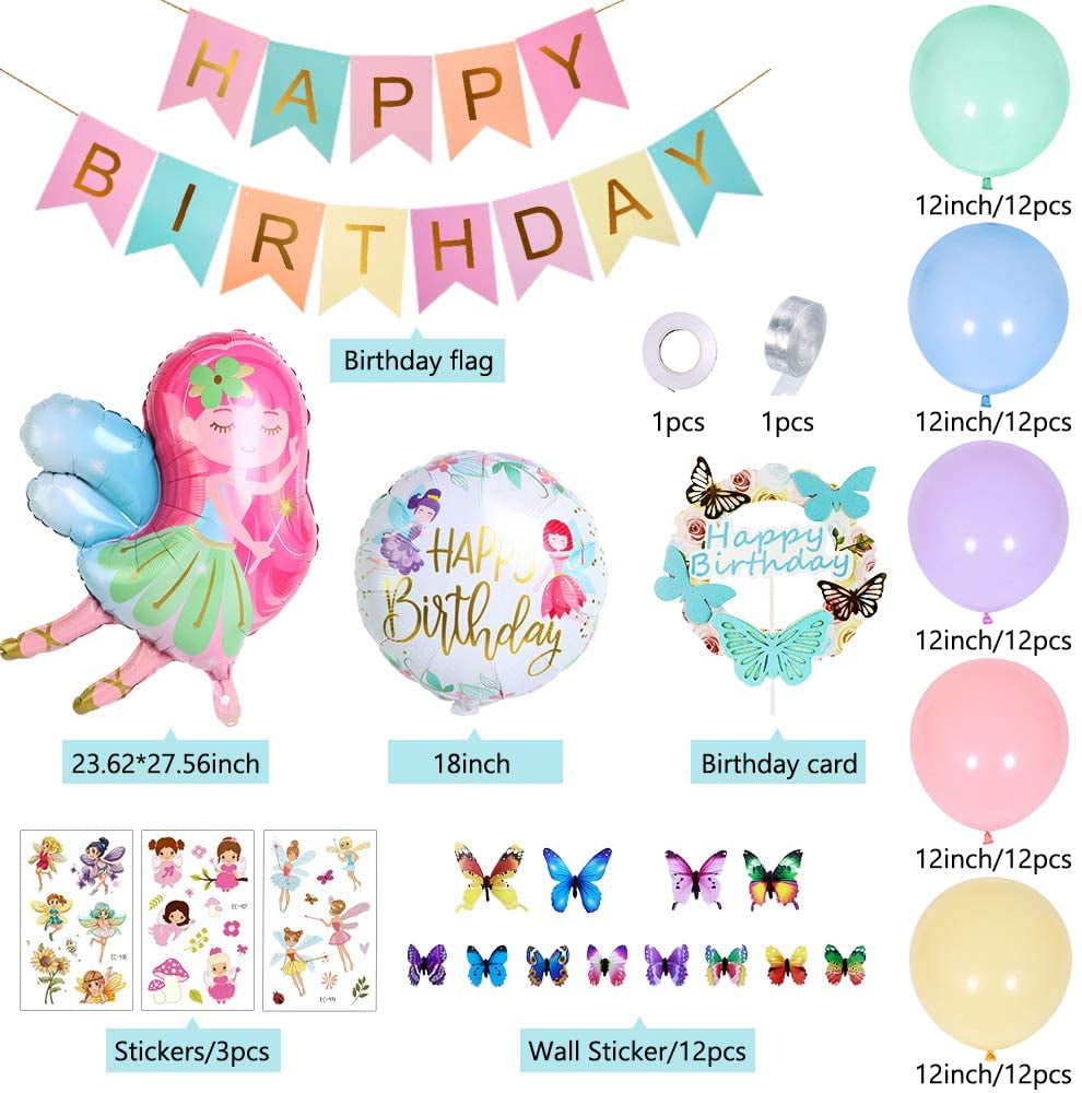 219 Piece Fairy Birthday Party Decorations and Table Dinnerware Set with  Favor Boxes, Balloons, Banner (24 Guests) 