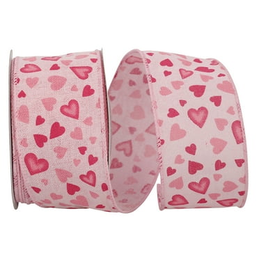 Reliant Ribbon - 93243W-061-40F, Hearts Hopsack Tossed We Ribbon, Pink, 2-1/2 Inch, 10 Yards