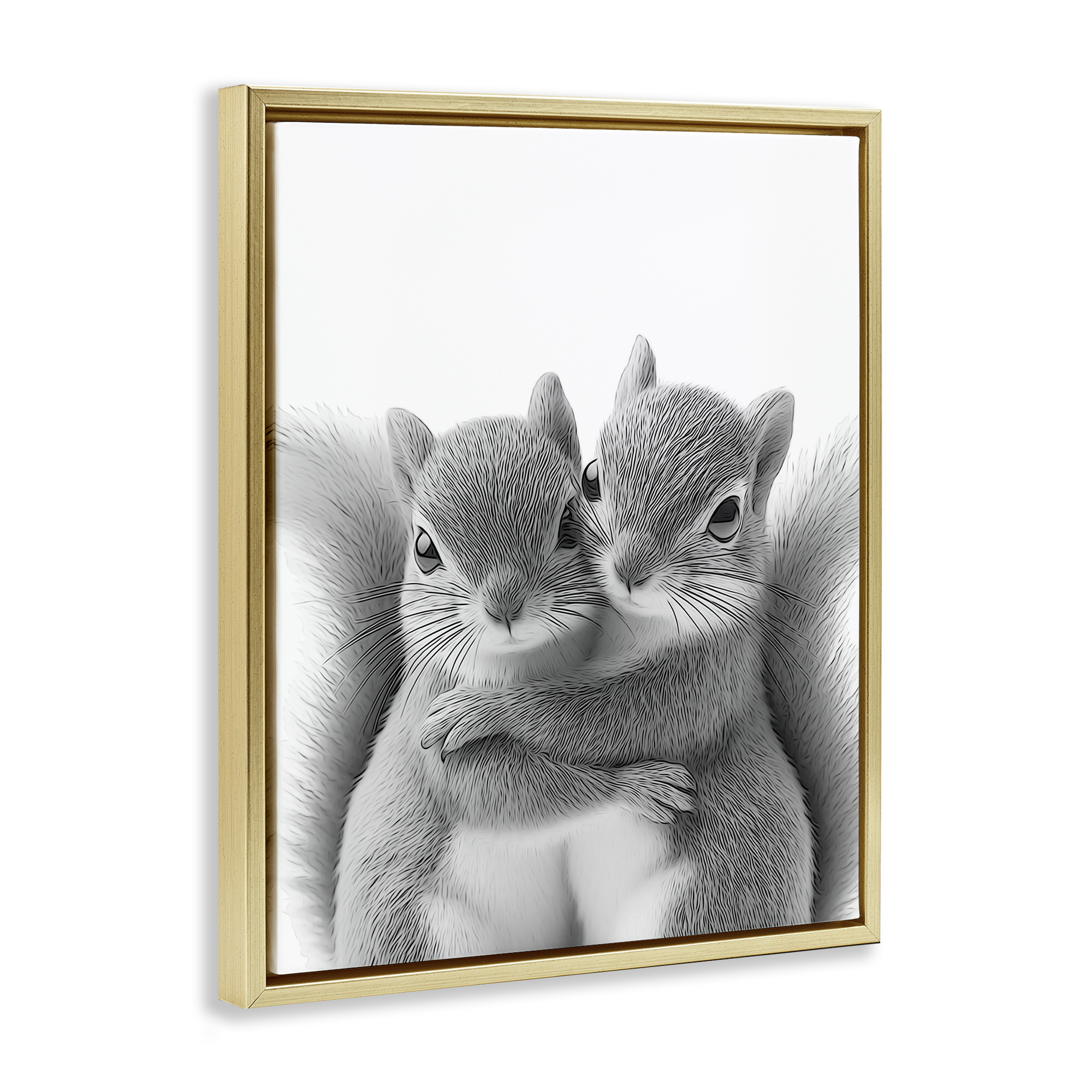 Stupell Industries Hugging Squirrel Pair Animals & Insects Painting Gold Floater Framed Art Print Wall Art, 25 x 31