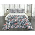 thumbnail image 3 of Ambesonne Watercolor Quilted Bedspread Set 3 Pcs, Flamingo with Zebra, King Size, Blue Black Coral, 3 of 5