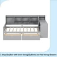thumbnail image 6 of Full Size Daybed with Storage 3 Cabinets and 2 Drawers, Wooden L-Shape Daybed Frame with Study Desk and Built-in Bookshelf, Multi-functional Bed for Bedroom Guest Room,Gray, 6 of 13