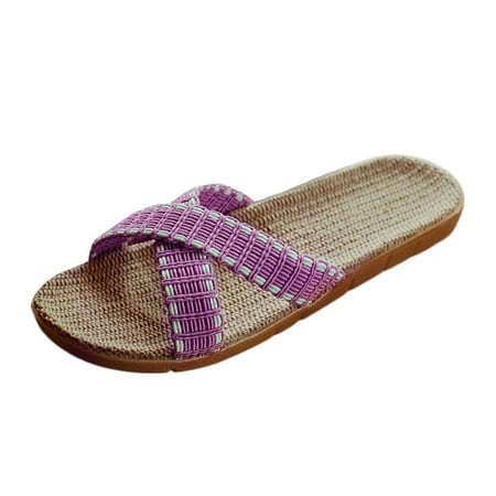

Daznico Womens Sandals Indoor Non Slip Linen Slippers For Household Durable Sweat Women Slippers ( Purple 8 )