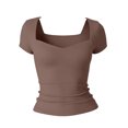 thumbnail image 7 of TEAJOPSUU Womens Summer Tops Sweetheart Neck Short Sleeve Activewear T Shirts Form Fitting Shapewear Tees Khaki, 7 of 7