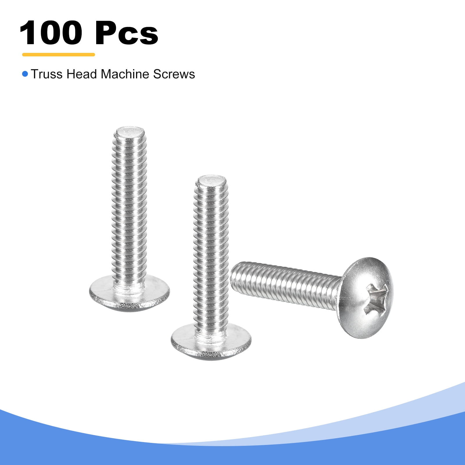 #10-24 x 1" Truss Head Phillips Machine Screws, Full Thread, 304 Stainless Steel, 100 Pack