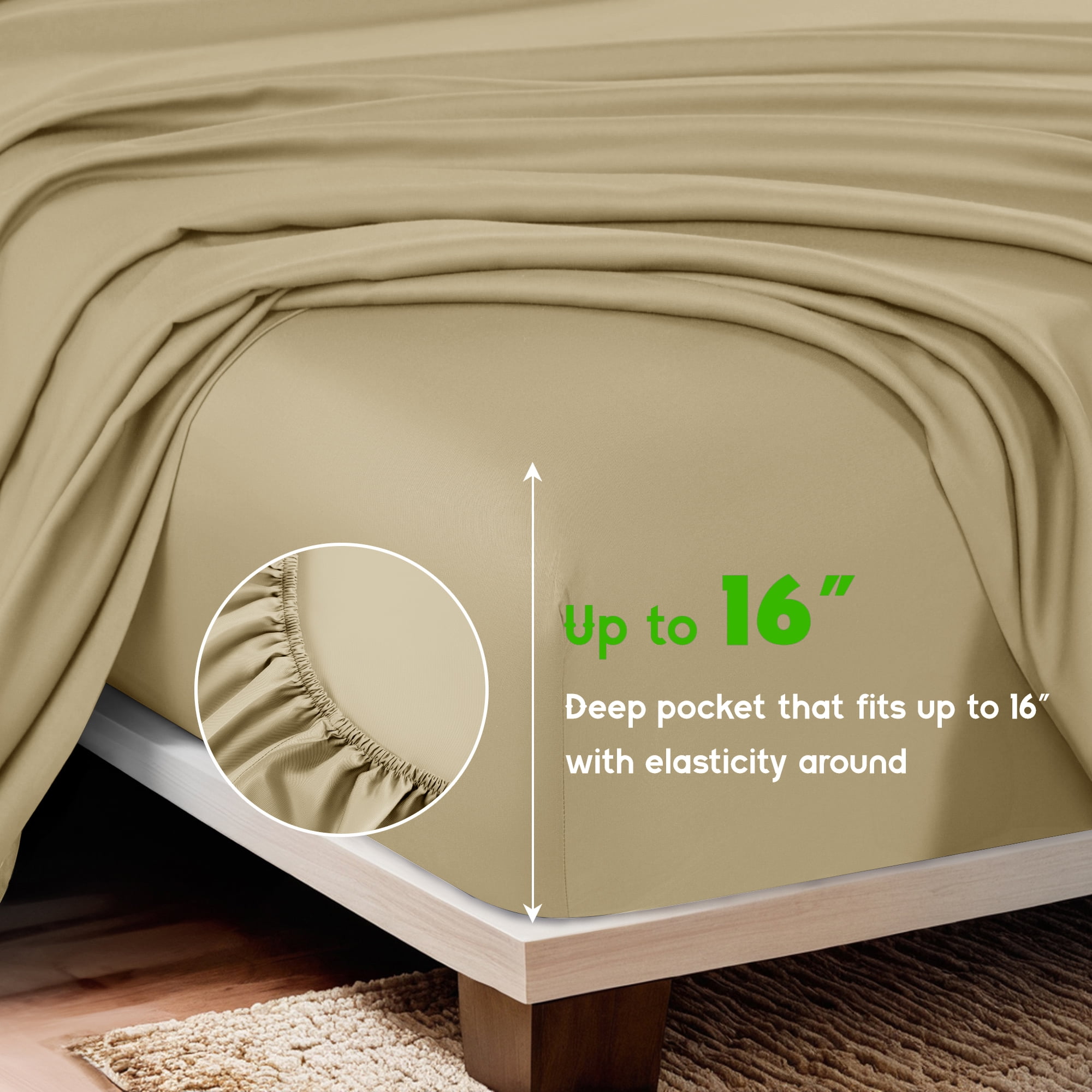 Sonoro Kate Luxury Cooling Bamboo Bed Sheet Set - Deep Pockets - 3 Piece, Twin XL, Beige