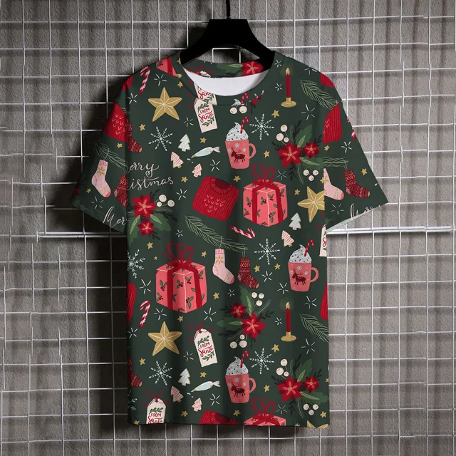 Camisetas con estampado de árbol de Navidad para hombre, Camiseta con cuello redondo, Tops de manga corta de marca de lujo, Verano