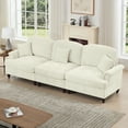 thumbnail image 6 of Miekor Furniture Elegant Mid Century Large 3 Seater Sofa Couch with Flared Arms and Removable Ruffles Pleats Skirts and Spindle Legs, Comfy Chenille Three-Seat Sofa for Living Room, Beige White MK0769, 6 of 12