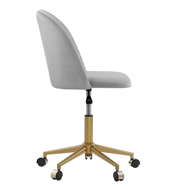 Linon Alyssa Upholstered Adjustable Swivel Desk Chair Gold Legs in