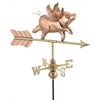 21"L x 11"W x 26"H Flying Pig Garden Weathervane, Polished Copper w/ Garden Pole