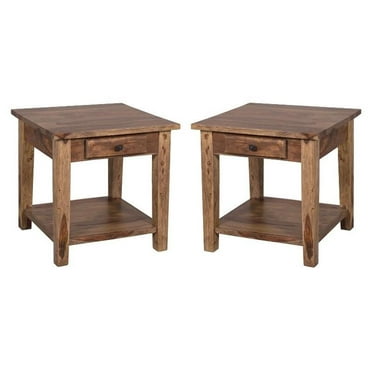 Home Square Solid Sheesham Wood End Table in Brown - Set of 2