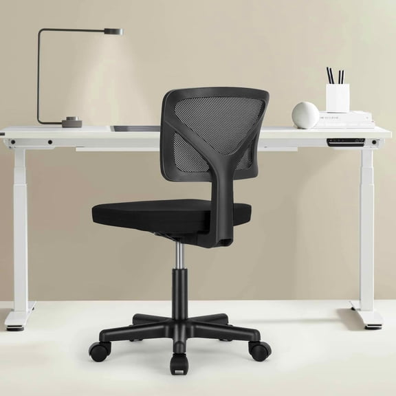 MAYEERTY Low-Back Mesh Armless Office Chair, 360° Swivel Rolling Computer Task Chair with Lumbar Support