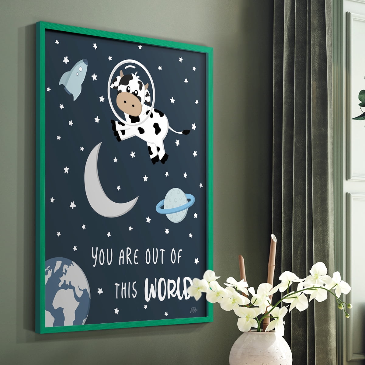 Cow in Space II in Paper Solid Wood 11 x 14 Framed Print