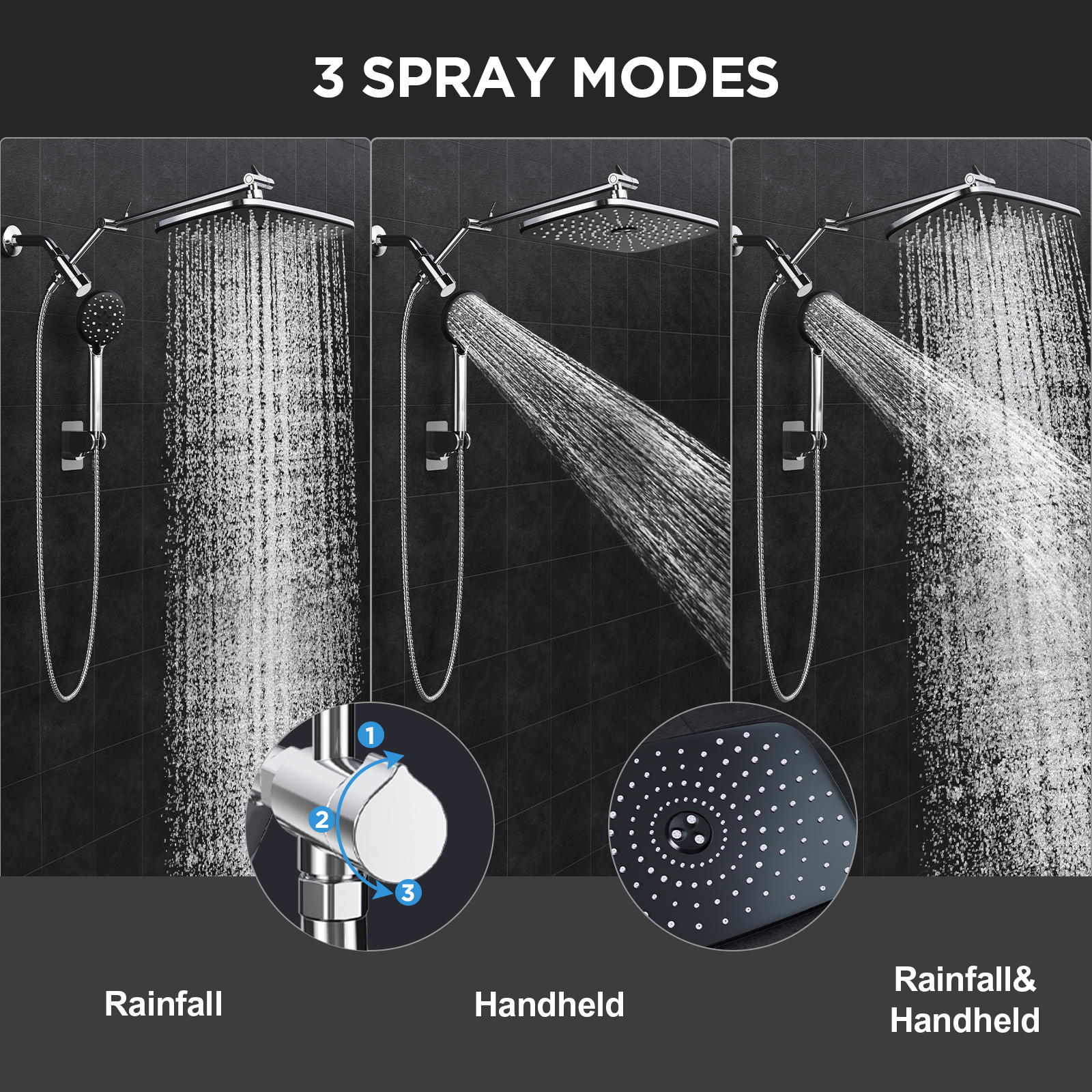 Veken High Pressure Rainfall Shower Head Combo photo 2