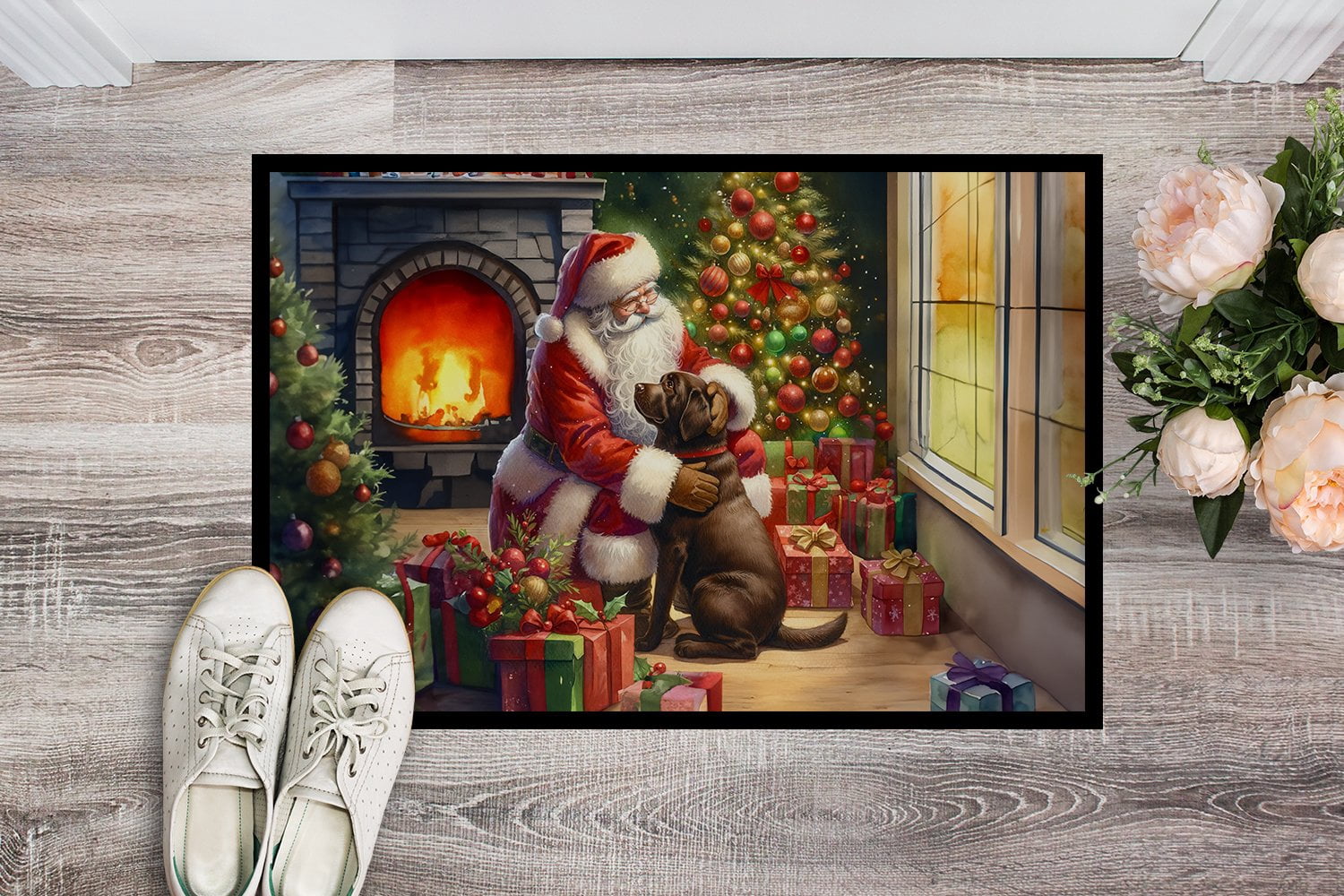 Labrador Retriever and Santa Claus Doormat 27 in x 18 in
