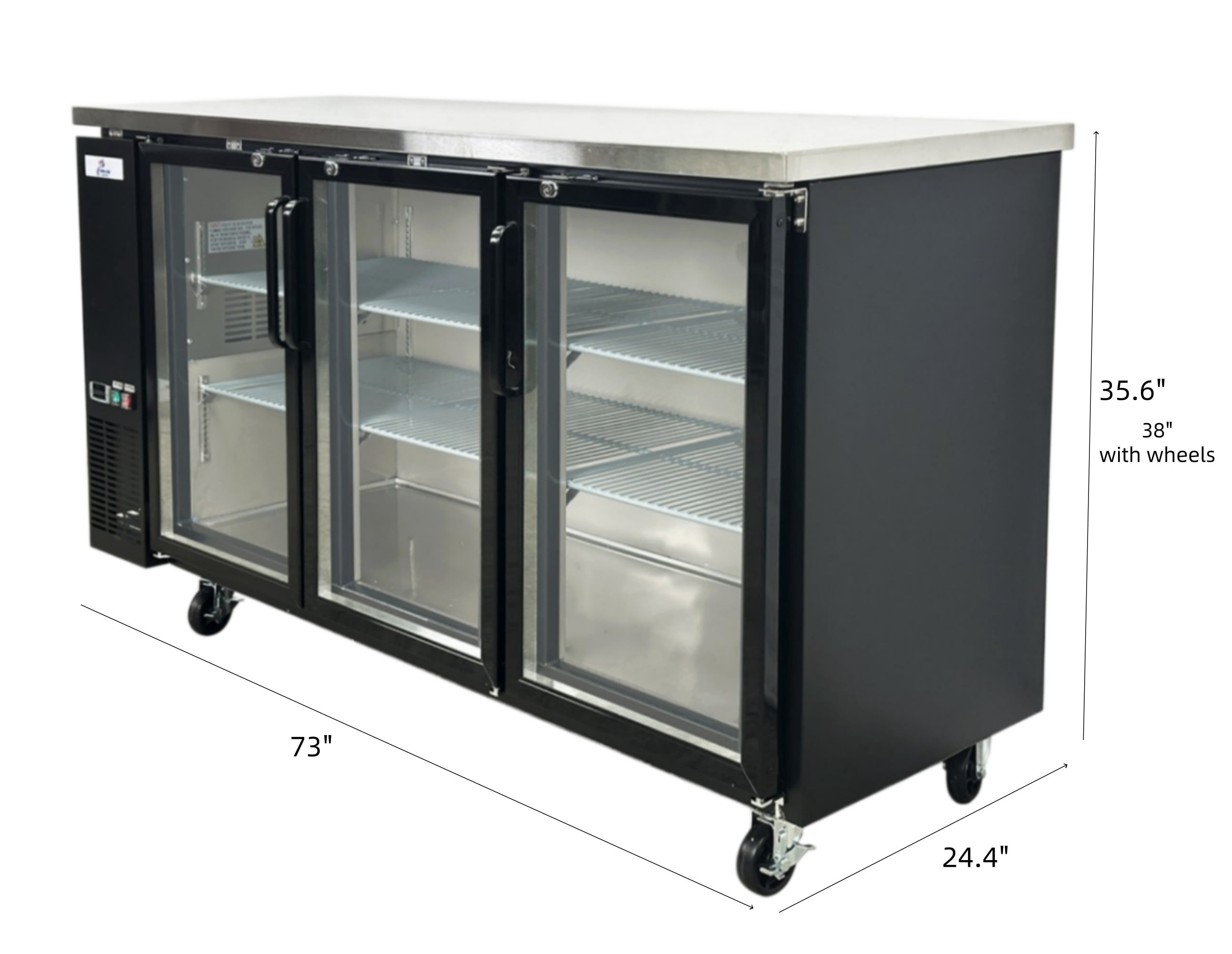 72 in. 3 Glass Door Commercial Back Bar Cooler, 19.6 Cu.Ft ，Beer Fridge, Under Counter Refrigerator