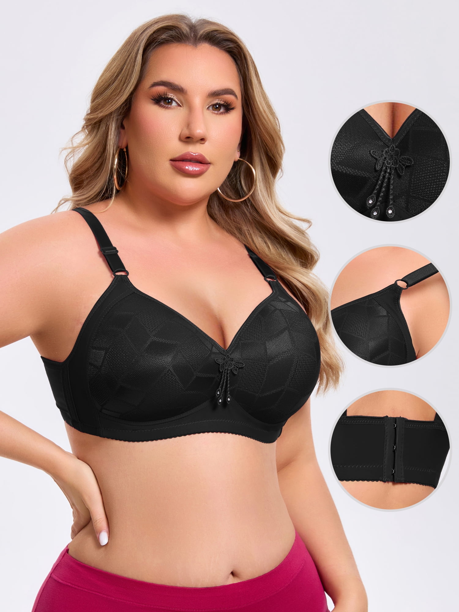 DARING DIVA Women's Deep V Wireless Bralette Soft Cup Adjustable Straps Bra C 52 Black