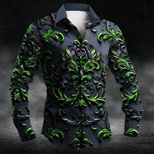 Camisa de hombre de moda para exteriores, informal, de calle, para uso diario, otoño e invierno, manga larga, estampado 3D, patrón clásico, cómoda