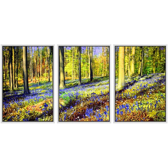 wall26 Framed Canvas Print Wall Art Set Spring Forest with Bluebells & Anemones Nature Plants Photography Realism Rustic Landscape Colorful Ultra for Living Room, Bedroom, Office - 16"x24&qu