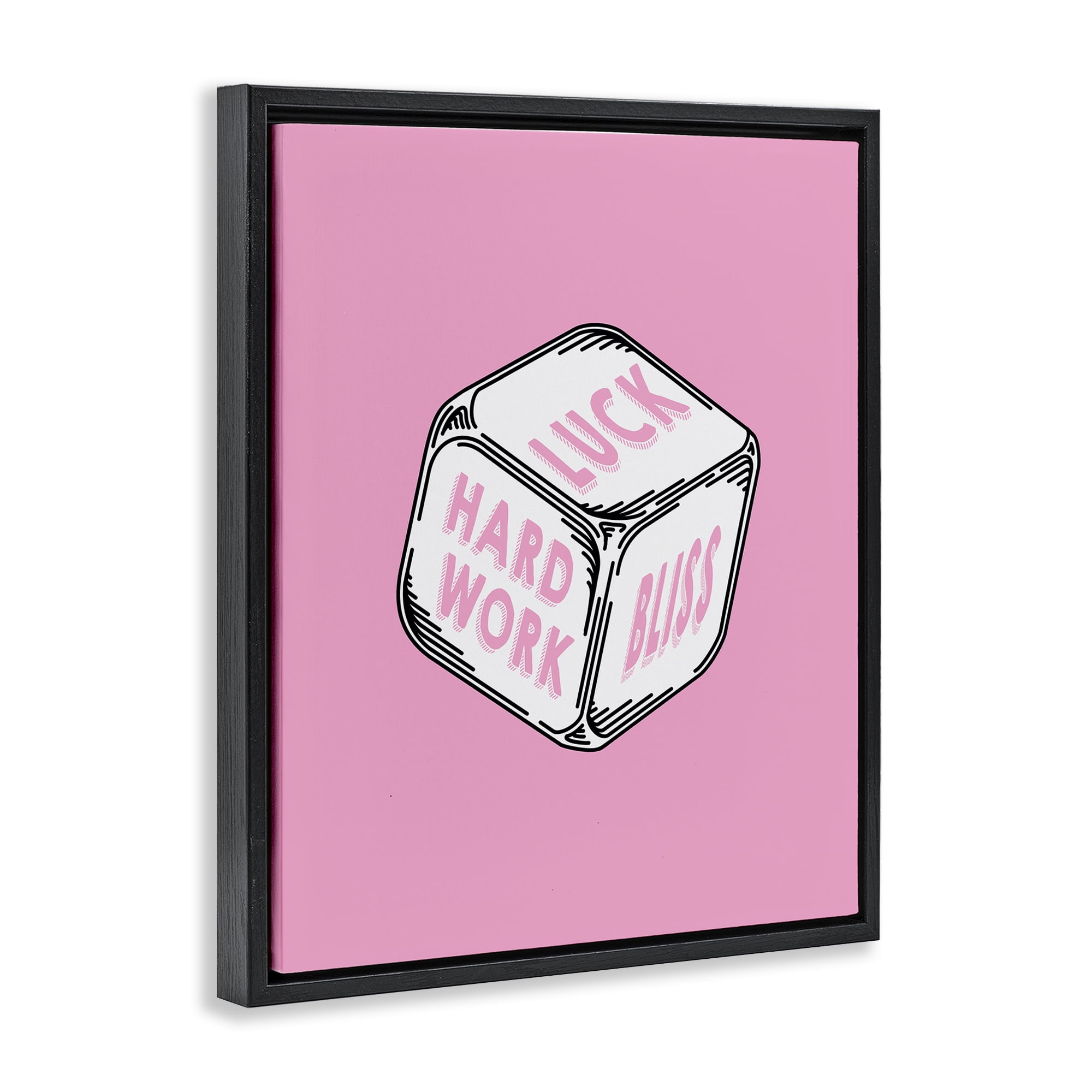 Stupell Industries Pastel Pink Lucky Dice Entertainment Painting Black Floater Framed Canvas Art Print Wall Art, 25 x 31