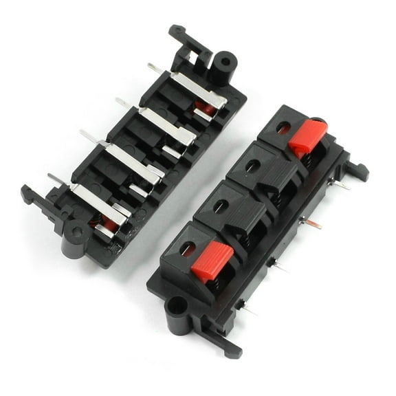2 Pcs 4 Pins Red Black Spring Loaded Push Type Speaker Terminal 64 x 25mm