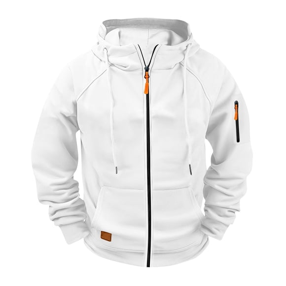 White Men's Casual Fashionable Solid Color Loose Long Sleeved Hoodie(S)