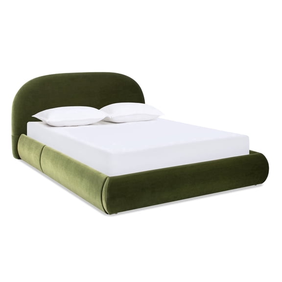 Jennifer Taylor Home Archie Puffy Grounded Upholstered Queen Platform Bed, Olive Green Performance Velvet