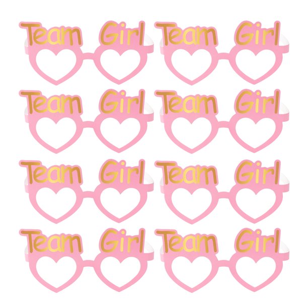 8 piezas de gafas de papel Team Girl Eyeglass Baby Welcome Party Gafas Baby Shower Holidays Festival Photo Props (Rosa)