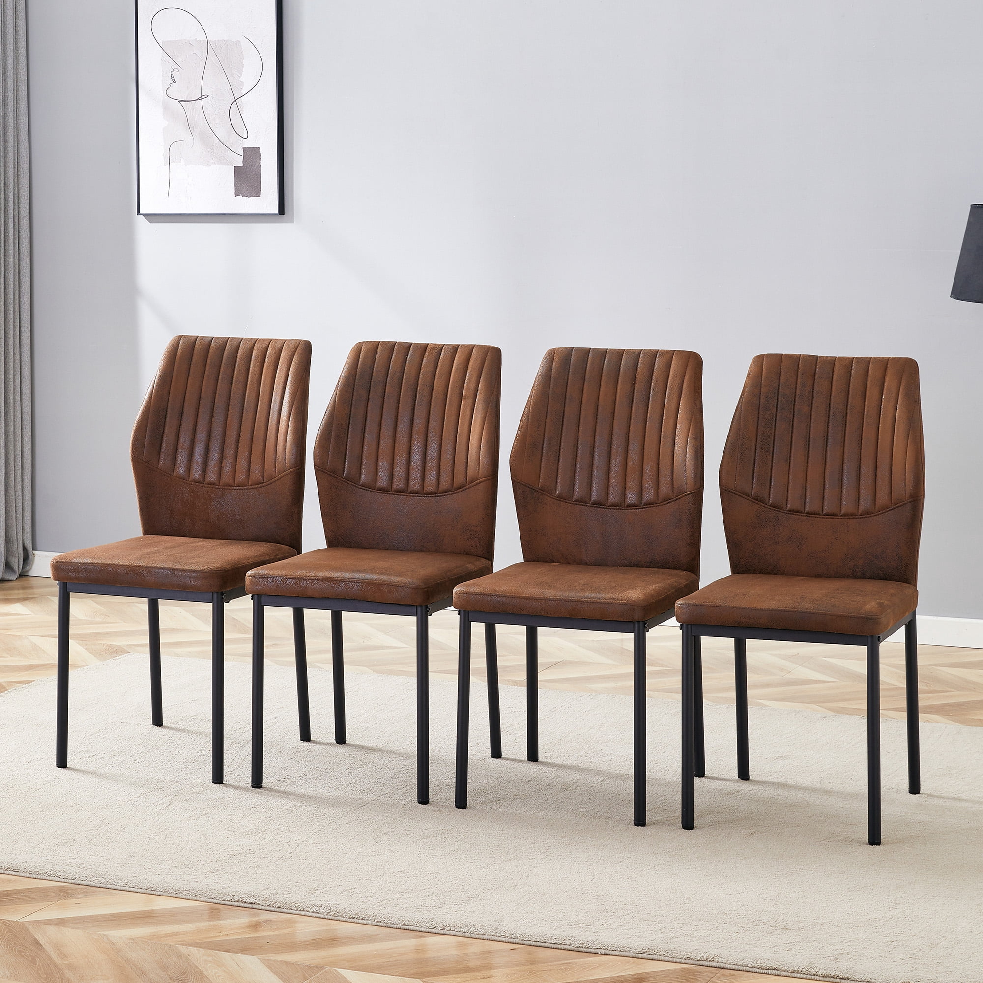 Noble House Light Luxury Chair - A set of 4 comfortable brown technology fabric dining chairs