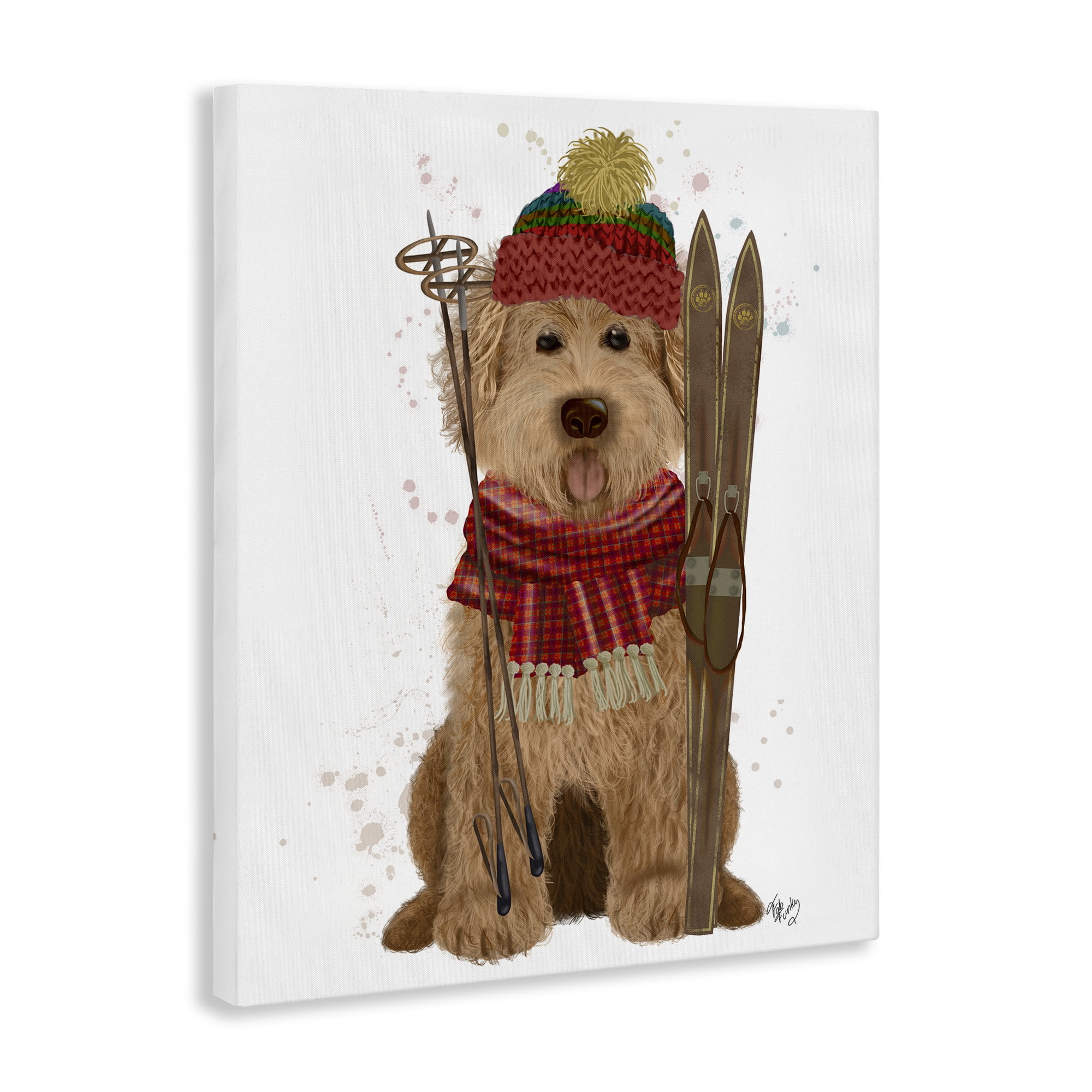 Stupell Industries Dog with Winter Skis Animals & Insects Painting Gallery Wrapped Canvas Art Prints Wall Art, 30 x 40