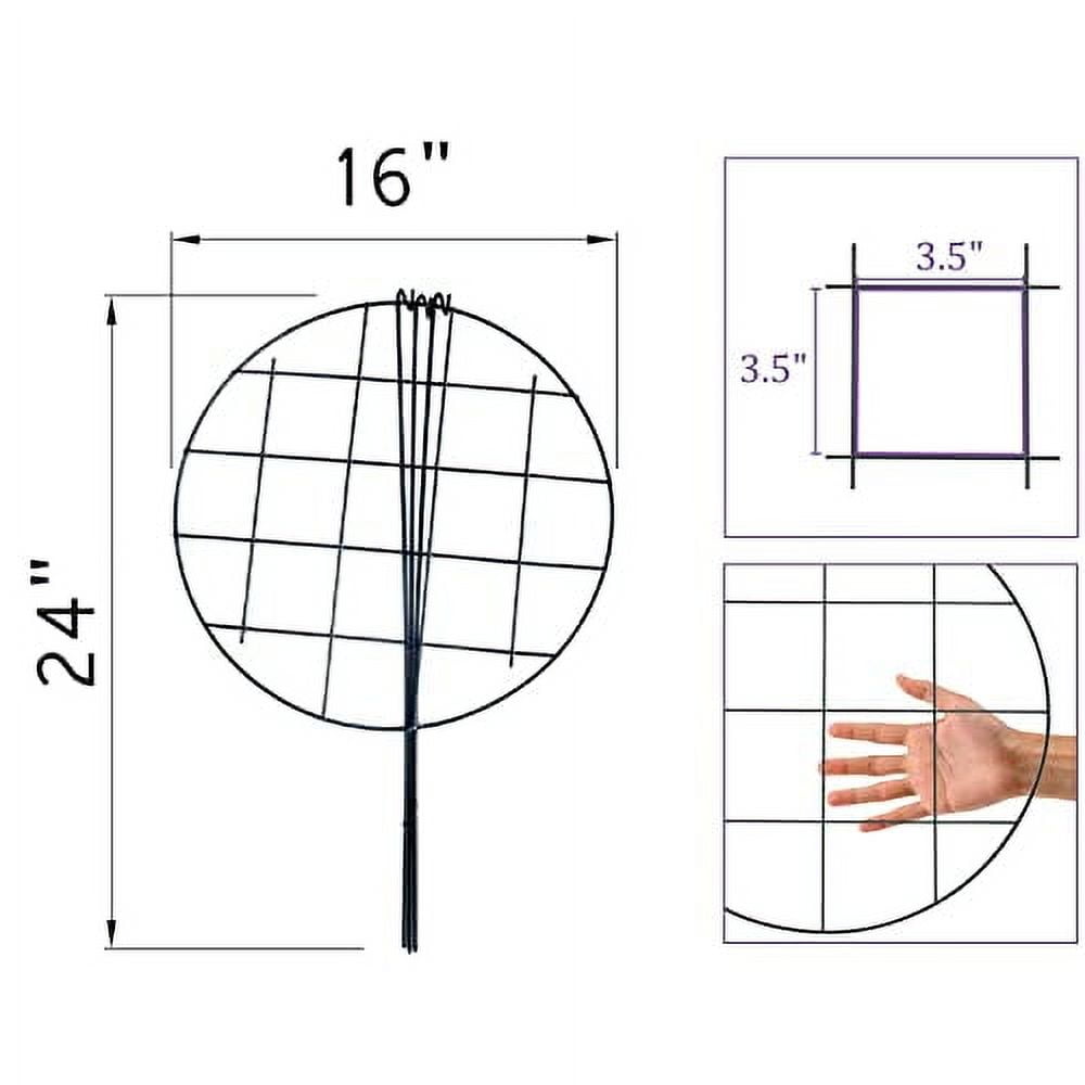 Peony Cages and Supports, Pack of 6 Metal Grow Through Plant Support Stakes Grid Plant Brace Flower Support Rings Hoops with 3 Pcs Legs for Flowers, Peonies, Rose, Lily (16in)