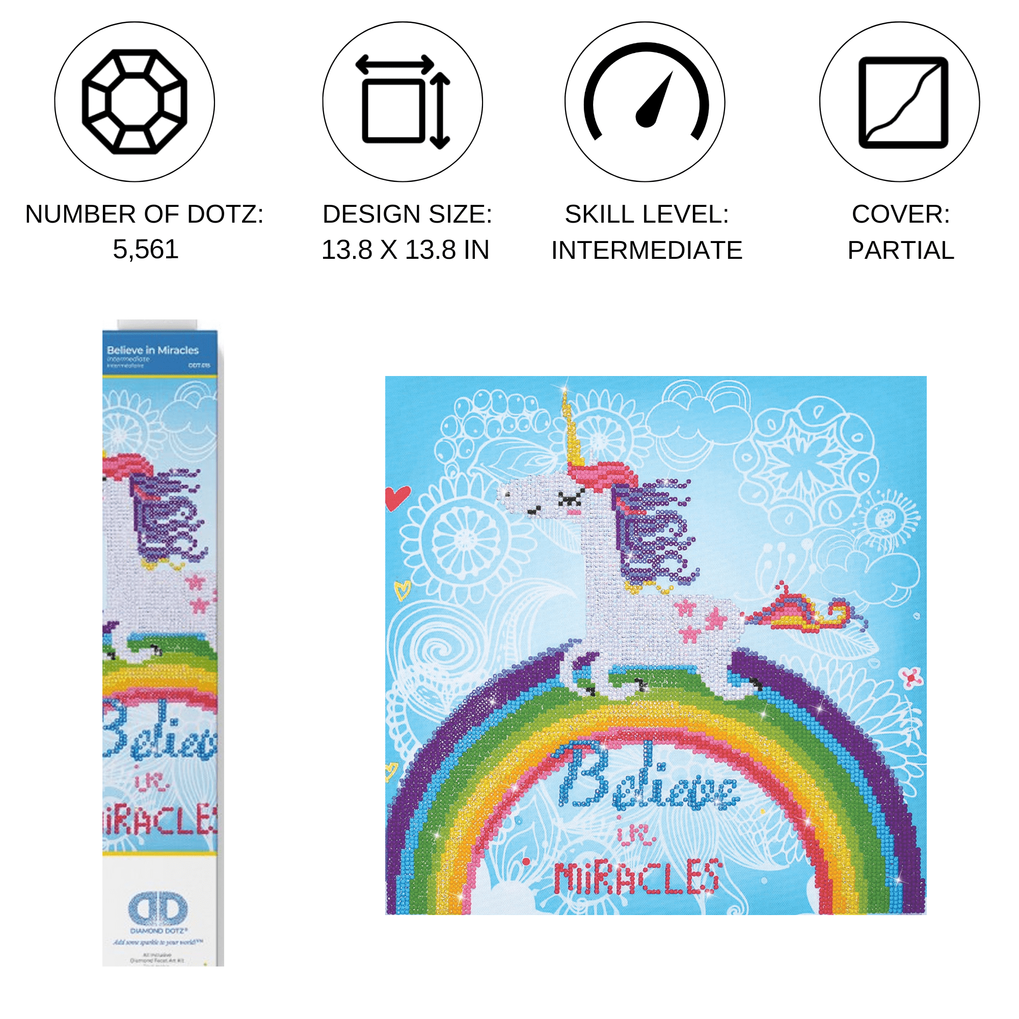 Diamond Dotz Believe in Miracles Unicorn Diamond Painting Kits for Adults - Diamond Art Kits a Relaxing Creative Craft Kit with Dotz Gems  13.8"x13.8"