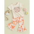 thumbnail image 3 of Suealasg 2Pcs Toddler Girls Clothes 6M 1T 2T 3T 4T Short Sleeve Letter Print T-Shirts+Flower Print Flare Pants Kids Girl Summer Outfits, 3 of 9