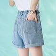 thumbnail image 6 of HaoXianJian Plus Size Womens Jean Shorts Hight Rise Stretch Denim Folded Hemes Pull On Shorts with Pockets Hot Pants Denim Shorts Nightclub Summer Beach Shorts L-5X, 6 of 6