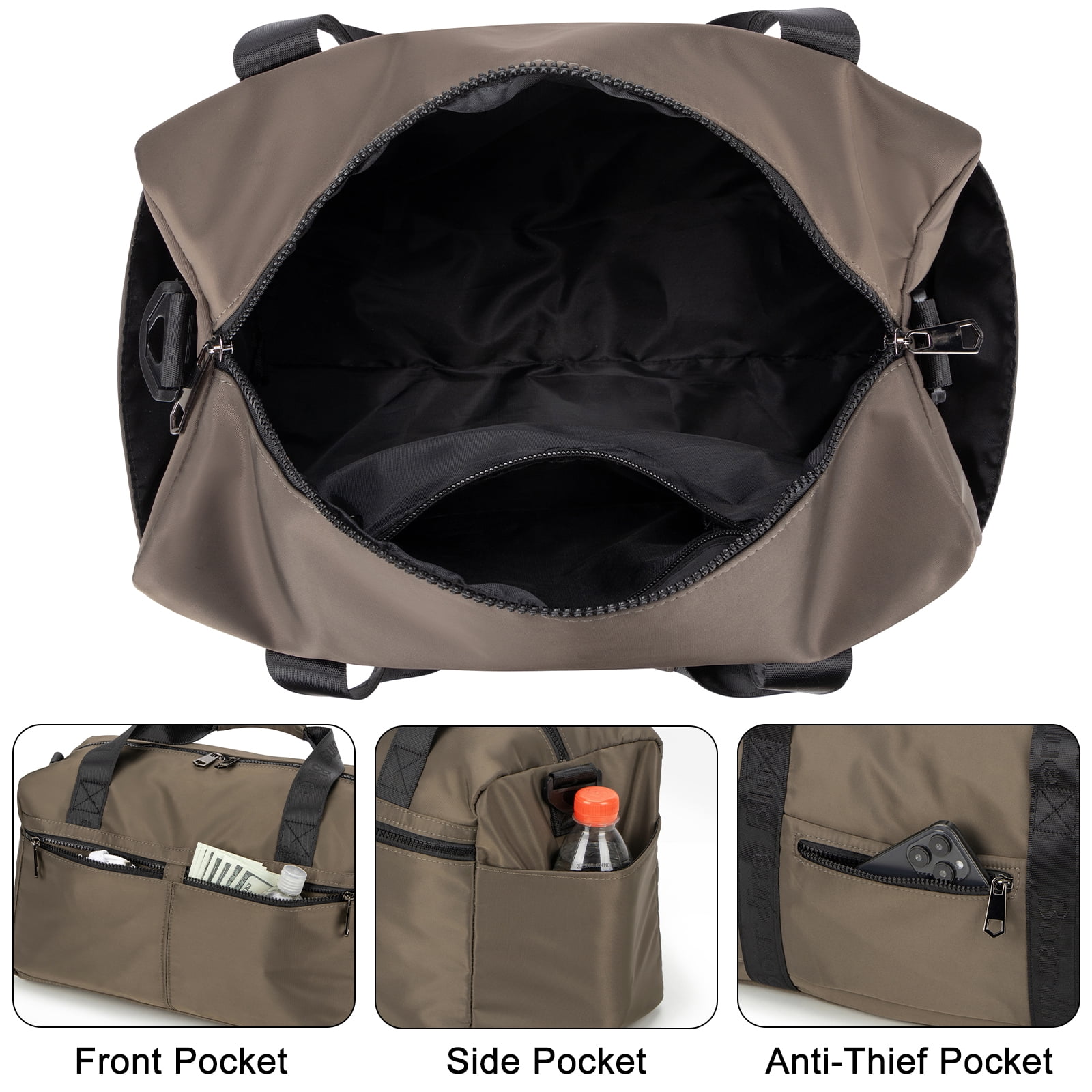 For United Airline 17x10x9 Inches Personal Item Underseat Travel duffle bag, ports Tote Gym Bag,Shoulder Weekender Overnight Bag (Beige)