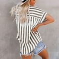 thumbnail image 5 of Brown Women Shirts, Women Striped Button Down Shirts Cotton Linen Blouse Tops Short Sleeve Collar Guaze Shirt Trendy Vacation Work Clothes,Women Shirts L, 5 of 8
