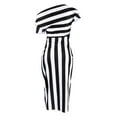 thumbnail image 4 of Ladies Sexy Slant Collar Off Shoulder Waist Striped Irregular Slit Dress, 4 of 6