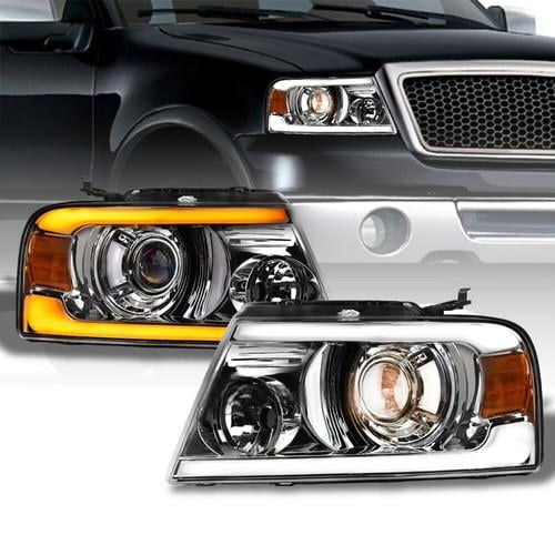 Switchback Sequential For 2004-2008 F150 Chrome Projector Headlights w/LED Tube