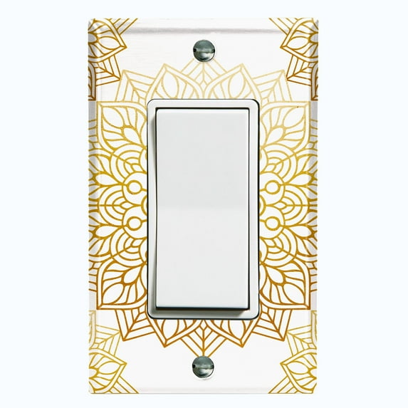 Metal Light Switch Plate Cover Mandala Yellow Flower Tile Pattern MDL098