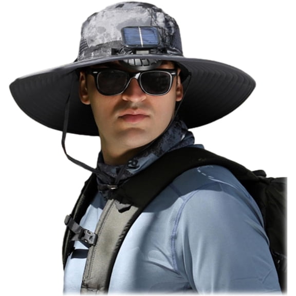 Wide Brim Solar Fan Outdoor Fishing Hat-Solar & USB Charging, Garden Beach Fisherman Sun Hat